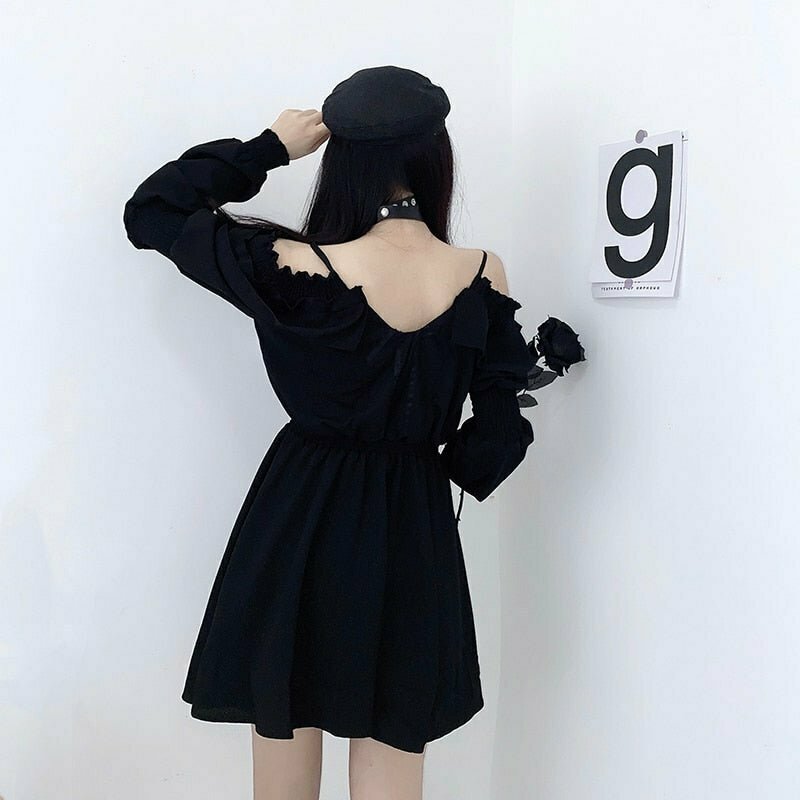 Y2K Grunge Long Sleeve Gothic Dress - Retro 90s Fashion, Summer Party Outfit