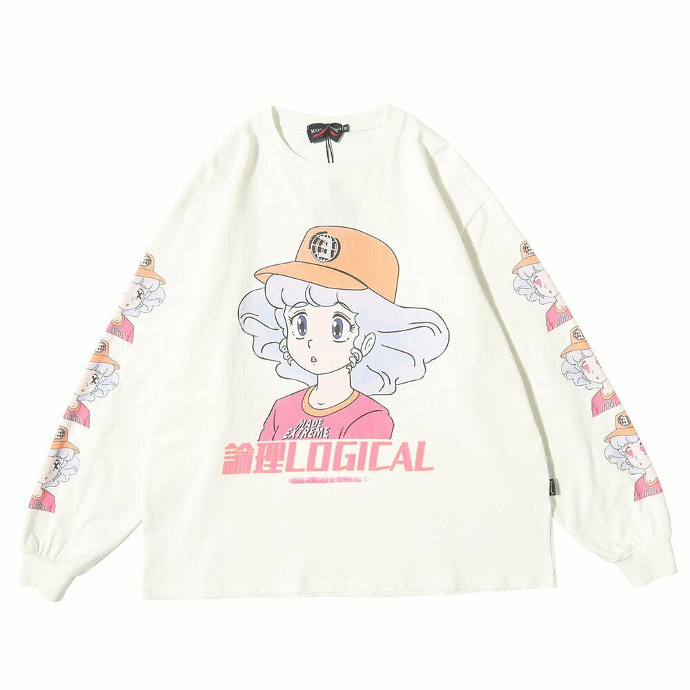 Y2K Grunge Long Sleeve Kawaii Sweatshirt - 90s Retro, Pastel Goth, Summer Y2K