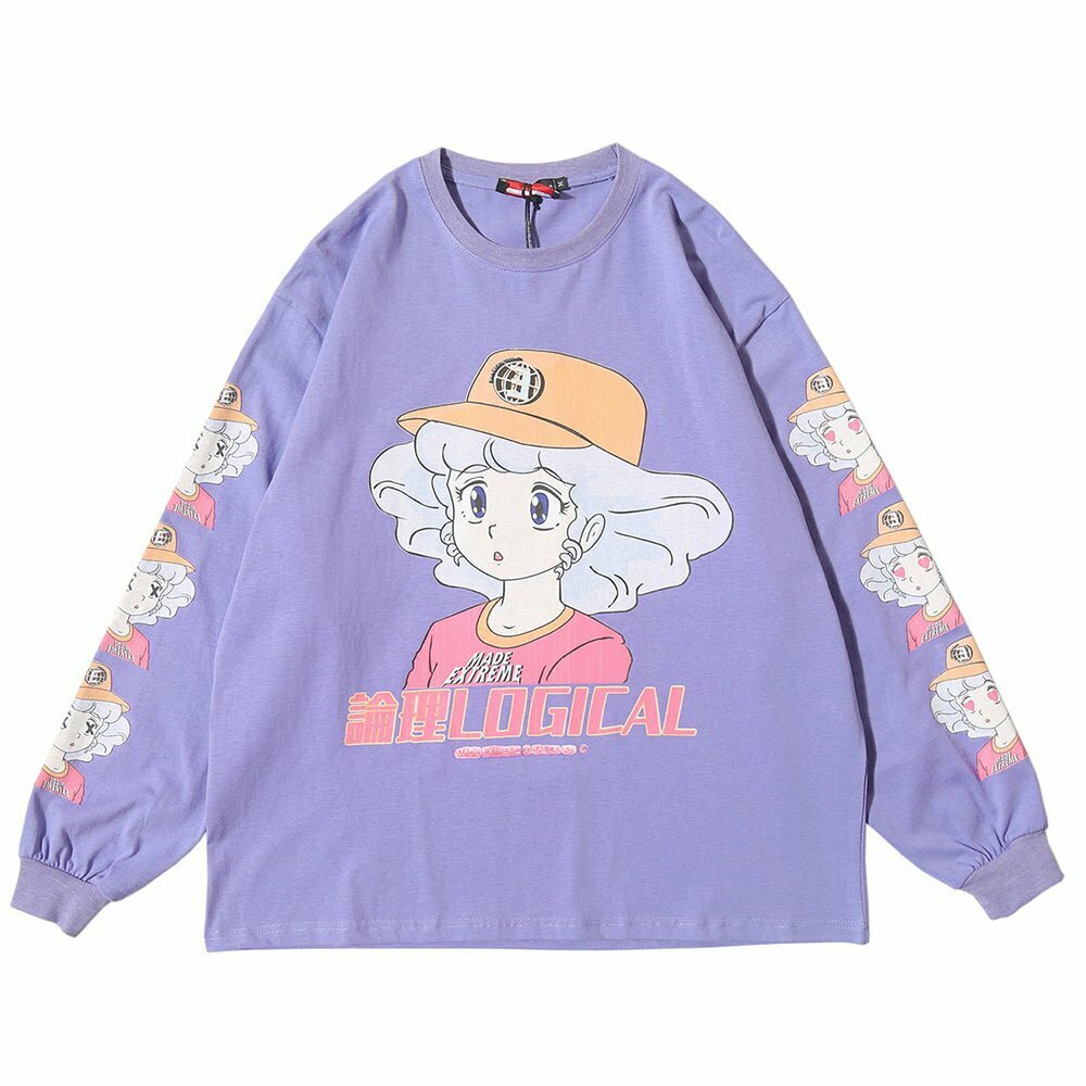 Y2K Grunge Long Sleeve Kawaii Sweatshirt - 90s Retro, Pastel Goth, Summer Y2K