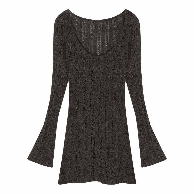 Y2K Grunge Long Sleeve Knitted Mini Dress - Retro 90s Fashion, Summer Party Outfit