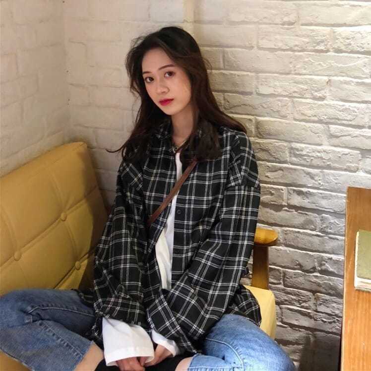 Y2K Grunge Long Sleeve Plaid Blouse - 90s Fashion, Retro Style, Y2K Summer Out