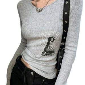 Y2K Grunge Long Sleeve T-Shirt - Retro 90s Fashion, Summer Outfits, and Clubwear