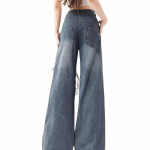 Y2K Grunge Love Knot Knee-Heart Denim Pants - Retro 90s Summer Outfit for Women