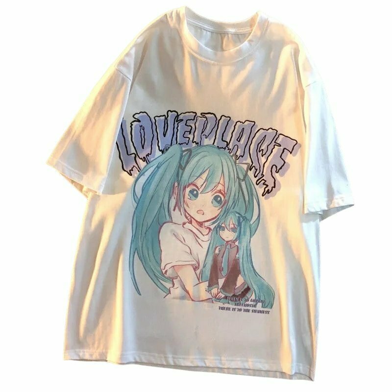 Y2K Grunge 'LOVEPLACE' Cotton T-Shirt - Retro 90s Fashion, Summer Y2K Outfits