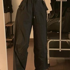 Y2K Grunge Low Waist Baggy Cargo Pants - 90s Retro Summer Outfit for Women