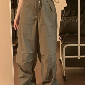 Y2K Grunge Low Waist Baggy Cargo Pants - 90s Retro Summer Outfit for Women