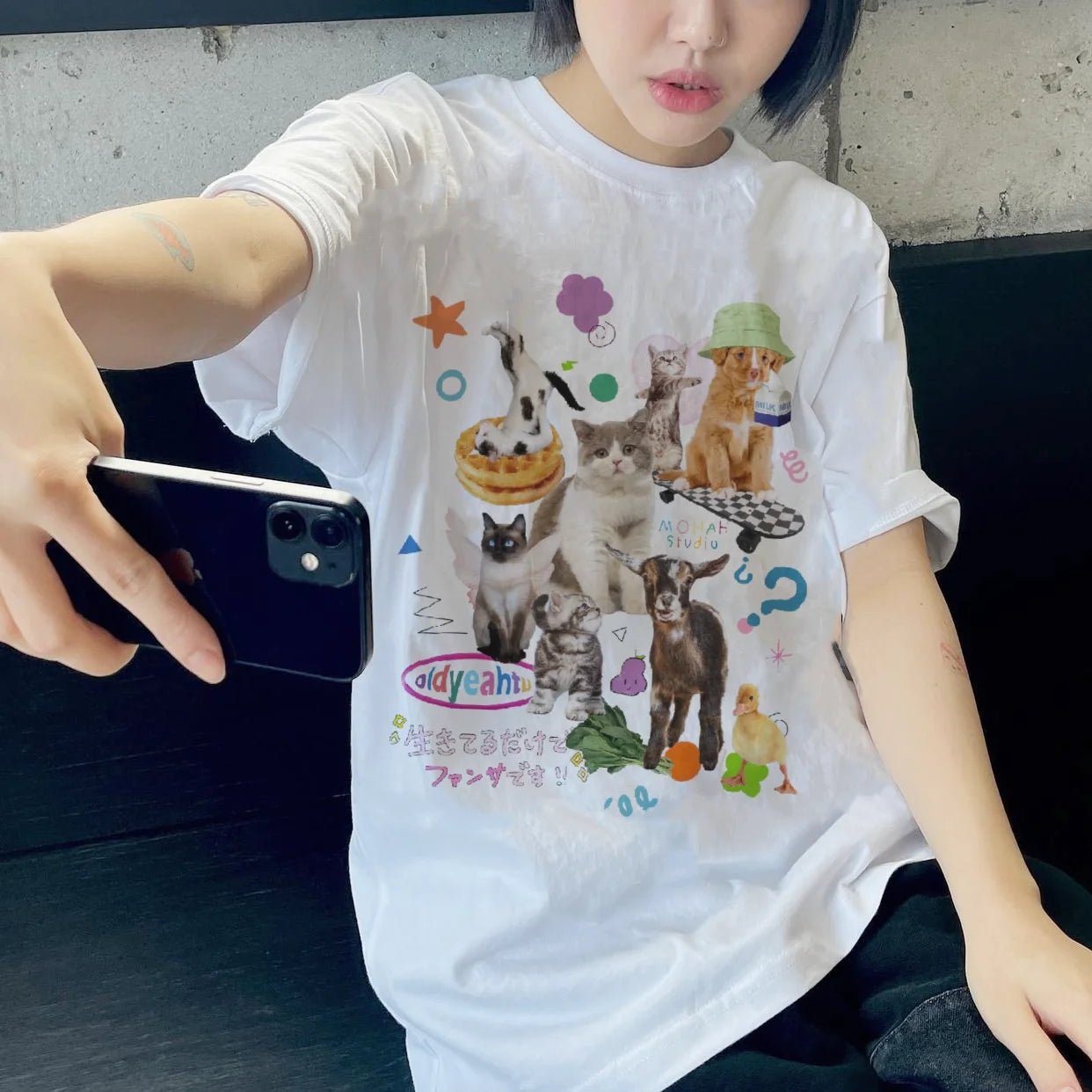 Y2K Grunge Milk Cat Graphic T-shirt - Retro 90s Summer Outfit, Pastel Goth Style