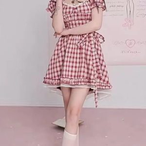 Y2K Grunge Mori Girl Bow Dress - 90s Retro Summer Outfit, Pastel Goth, Y2K Party