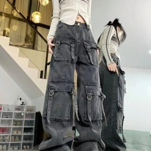 Y2K Grunge Multi-Pocket Street Jeans - Retro 90s Fashion, Summer Y2K Outfits, Hip