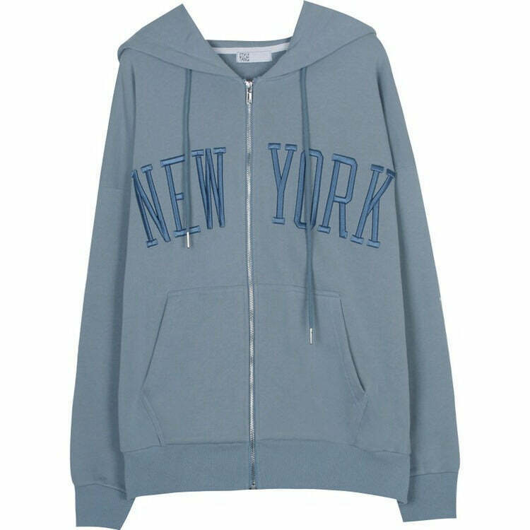 Y2K Grunge New York Embroidery Hoodie - Retro 90s Fashion, Summer Y2K Outfits