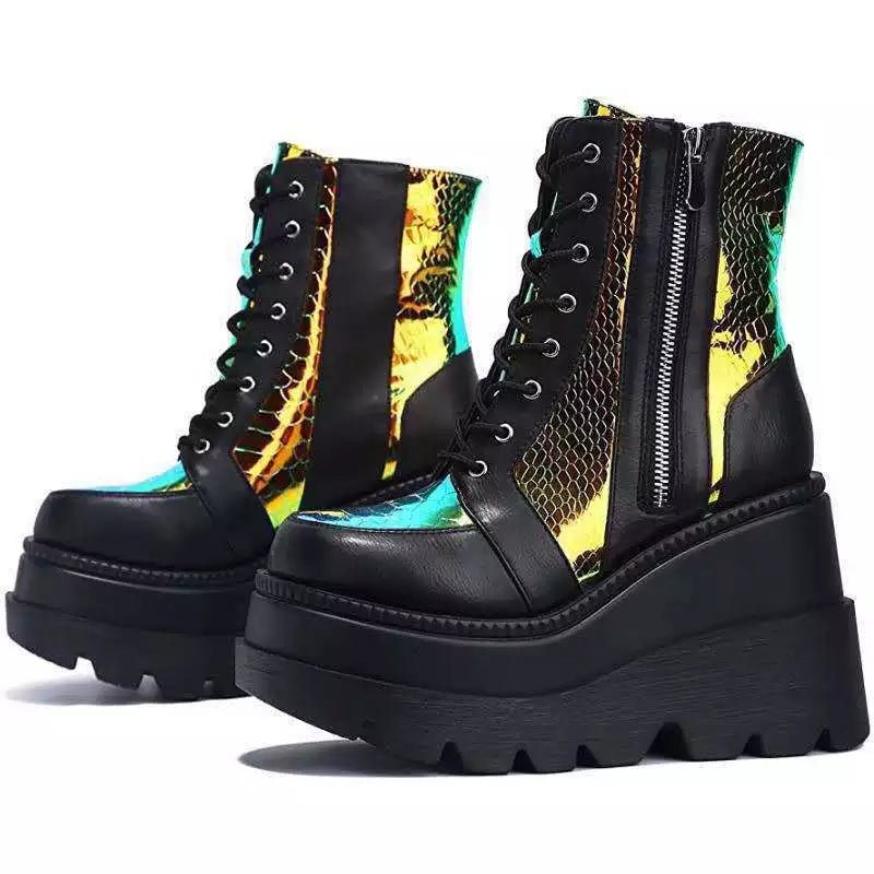 Y2K Grunge Non-Slip Wedge Platform Boots - 90s Retro Summer Party & Club Outfits