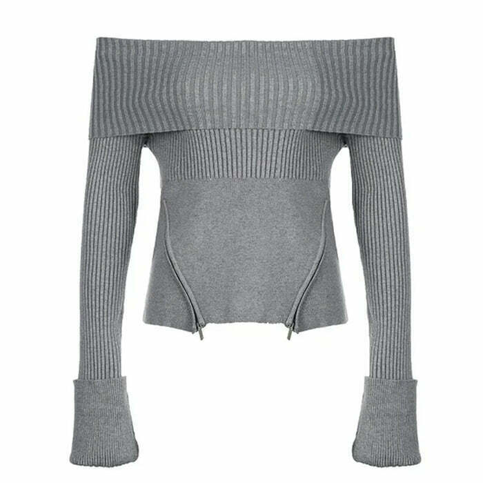 Y2K Grunge Off Shoulder Knit Sweater - 90s Fashion, Retro Style, Summer Y2K Outfits