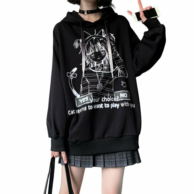 Y2K Grunge Oversize Long Sleeve Hoodie - 90s Retro Fashion, Y2K Summer Outfits, Past