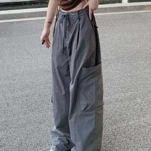 Y2K Grunge Oversize Loose Streetwear Cargo Pants - 90s Retro Summer Fashion Outfit