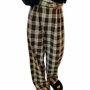 Y2K Grunge Oversize Plaid Wide Leg Pants - Retro 90s Fashion, Summer Y2K Outfits