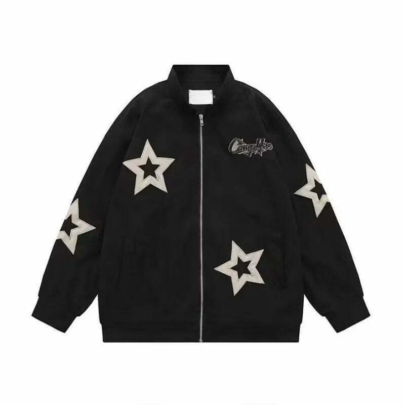 Y2K Grunge Oversize Star Bomber Jacket - 90s Retro Fashion, Summer Y2K Outfits