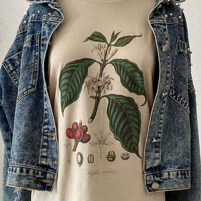 Y2K Grunge Oversized Botanical Tee - Retro 90s Summer Outfit, Pastel Goth Fashion