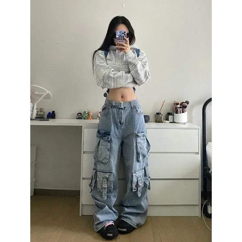 Y2K Grunge Oversized Cargo Denim Pants - Retro 90s Fashion, Summer Y2K Outfits, Hip