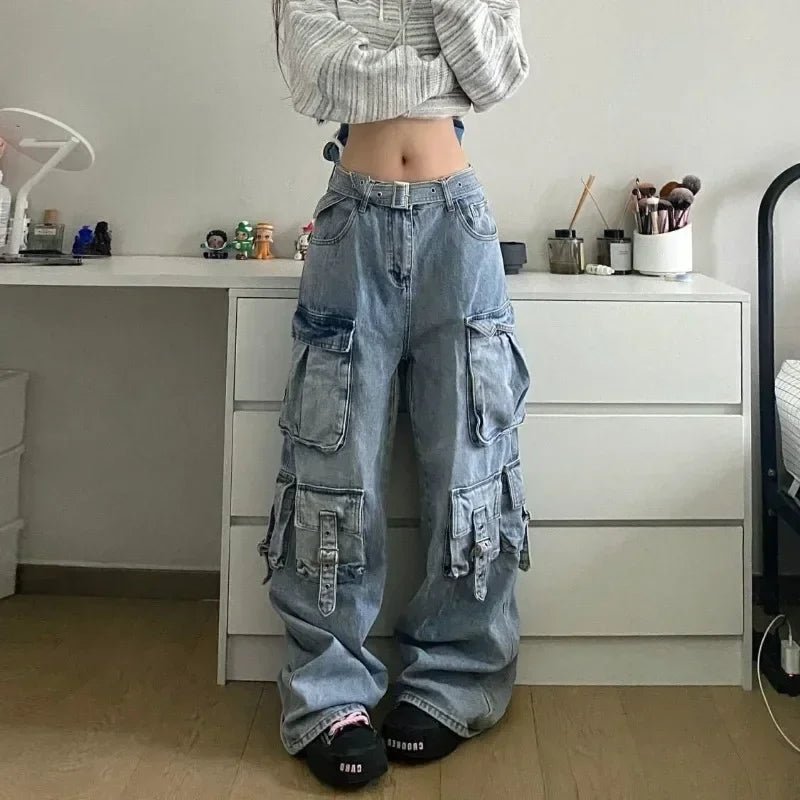 Y2K Grunge Oversized Cargo Denim Pants - Retro 90s Fashion, Summer Y2K Outfits, Hip