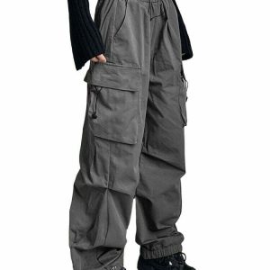 Y2K Grunge Oversized Cargo Parachute Pants - 90s Retro Summer Outfit for Women