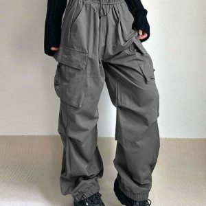 Y2K Grunge Oversized Cargo Parachute Pants - 90s Retro Summer Outfit for Women