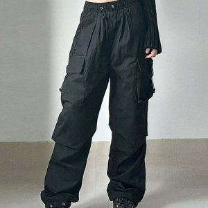 Y2K Grunge Oversized Cargo Parachute Pants - 90s Retro Summer Outfit for Women