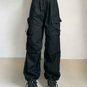 Y2K Grunge Oversized Cargo Parachute Pants - 90s Retro Summer Outfit for Women