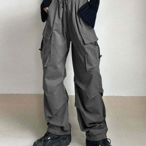 Y2K Grunge Oversized Cargo Parachute Pants - 90s Retro Summer Outfit for Women