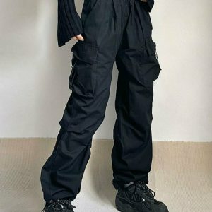 Y2K Grunge Oversized Cargo Parachute Pants - 90s Retro Summer Outfit for Women