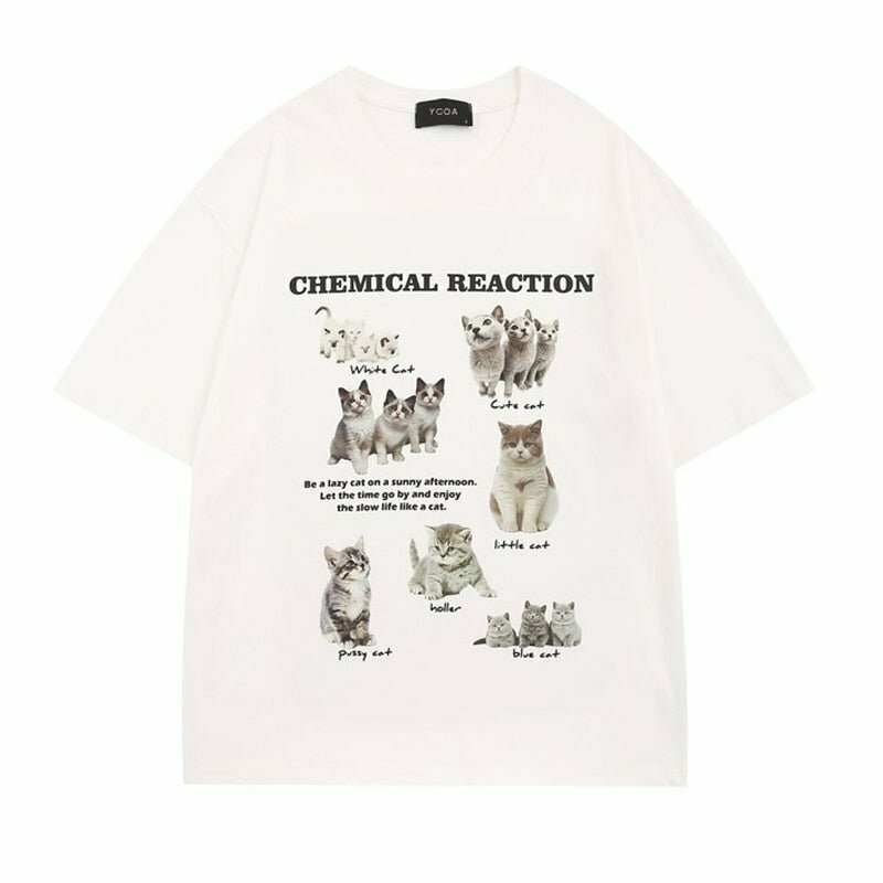 Y2K Grunge Oversized Kawaii Cat T-Shirt - Retro 90s Summer Outfit for Women