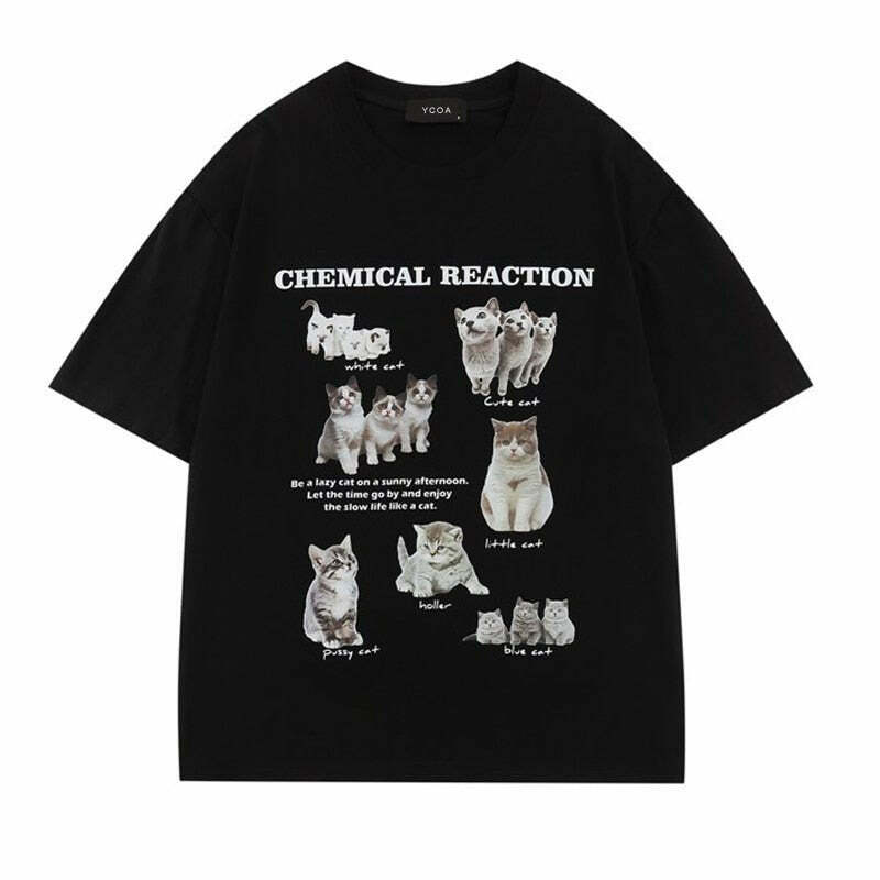 Y2K Grunge Oversized Kawaii Cat T-Shirt - Retro 90s Summer Outfit for Women