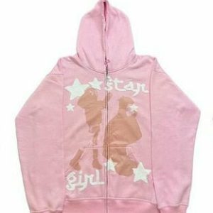 Y2K Grunge Oversized Retro Print Zip Hoodie - 90s Fashion, Summer Outfits, and Clubwear