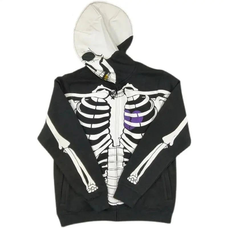 Y2K Grunge Oversized Skull Print Hoodie - Retro 90s Fashion, Gothic Y2K, Summer Outfits