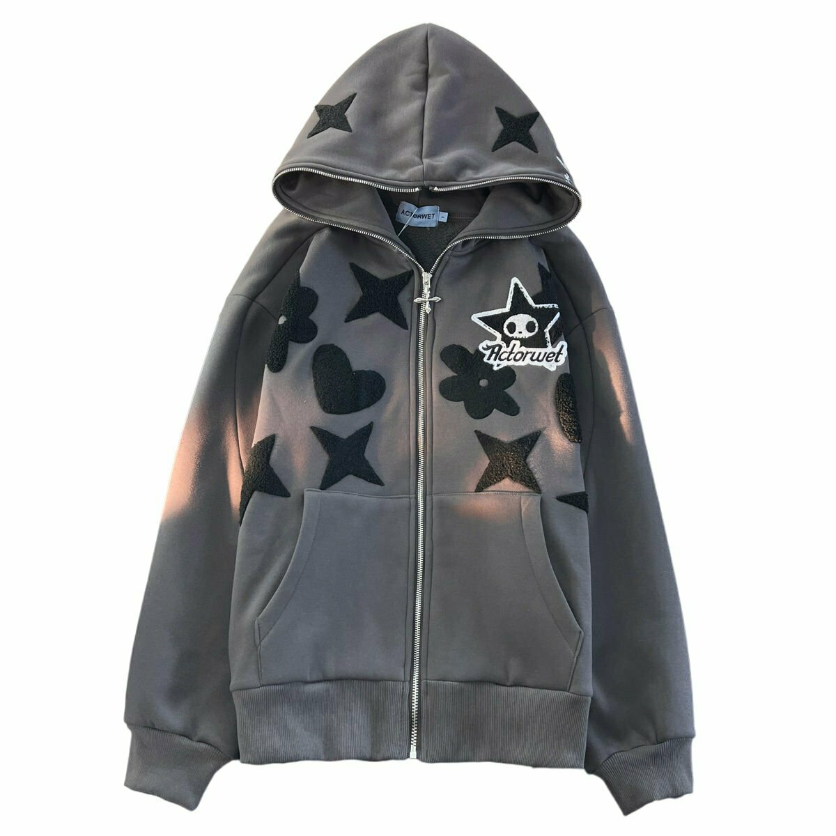 Y2K Grunge Oversized Zip Up Warm Hoodie - 90s Retro Style, Y2K Summer & Party Out