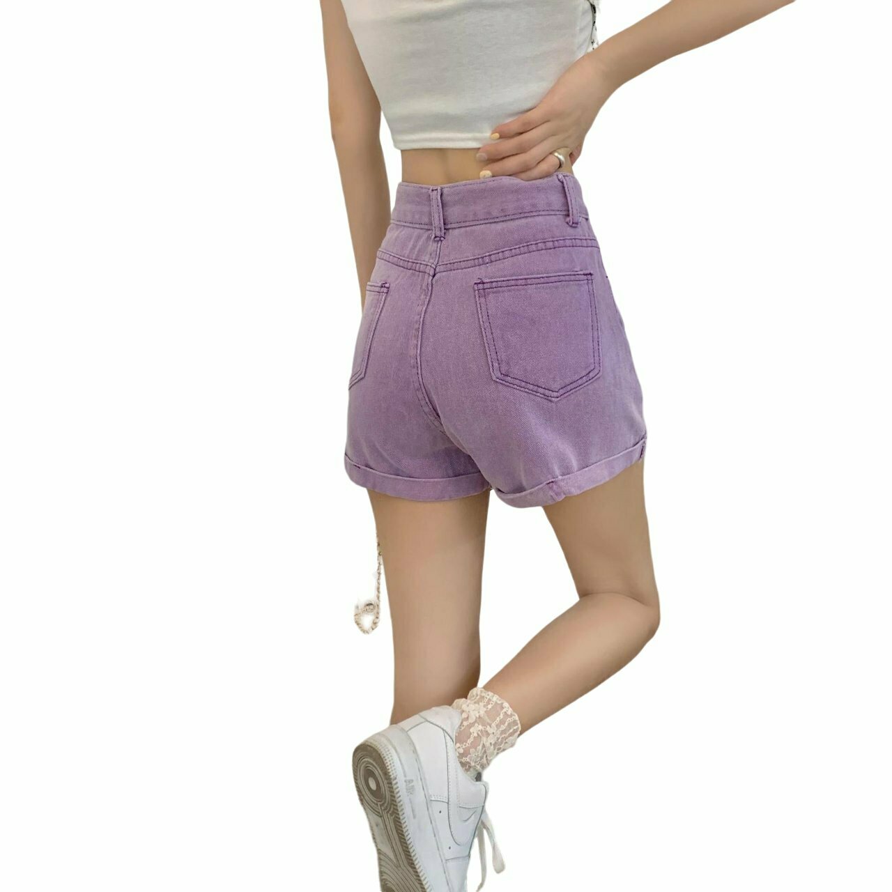 Y2K Grunge Pastel Pink Purple Denim Shorts - 90s Retro Summer Outfit for Women