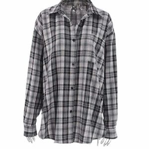 Y2K Grunge Patchwork Black and White Plaid Shirt - 90s Retro Summer Outfit for Women