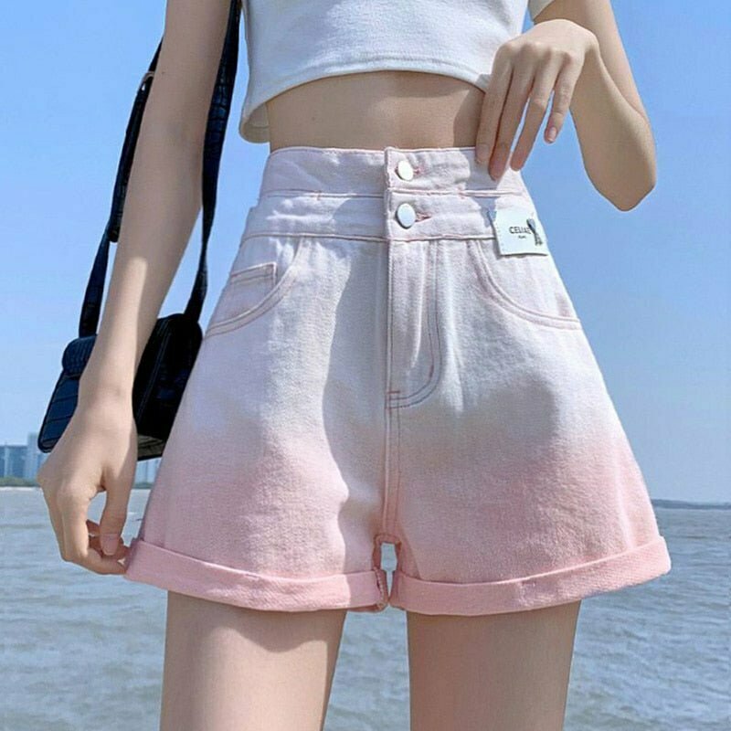 Y2K Grunge Patchwork High Waist Jeans Shorts - Retro 90s Summer Outfit, Gothic Y2K Style