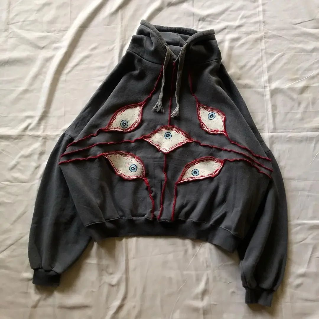 Y2K Grunge Patchwork Hoodie - Retro 90s Fashion, Y2K Summer Outfits, Gothic Y2