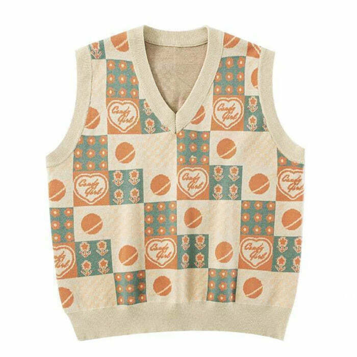 Y2K Grunge Patchwork Knit Vest - Retro 90s Summer Outfit, Pastel Goth, Baby Tees