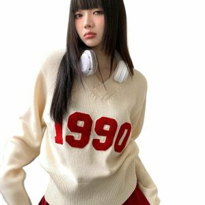 Y2K Grunge Patchwork Sweater - Retro 90s Fashion, Summer Outfits, and Pastel Goth Style