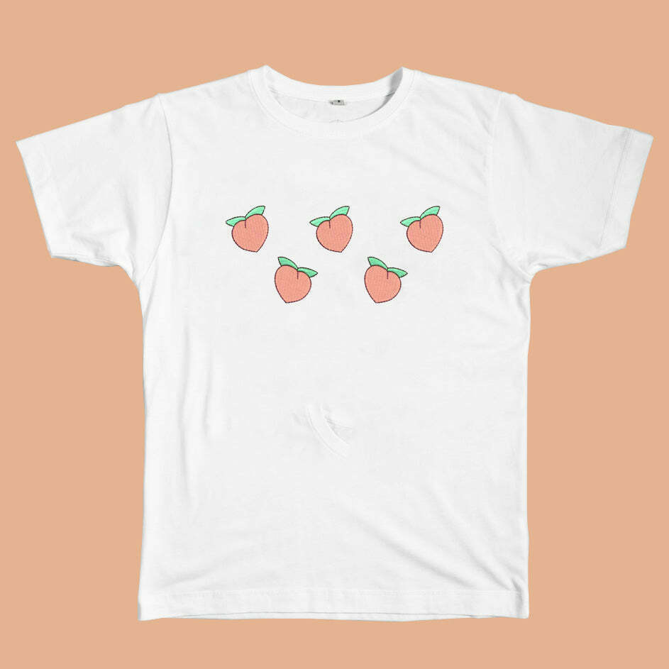 Y2K Grunge Peaches Embroidered Tee - Retro 90s Summer Outfit, Baby Tee, Y2K