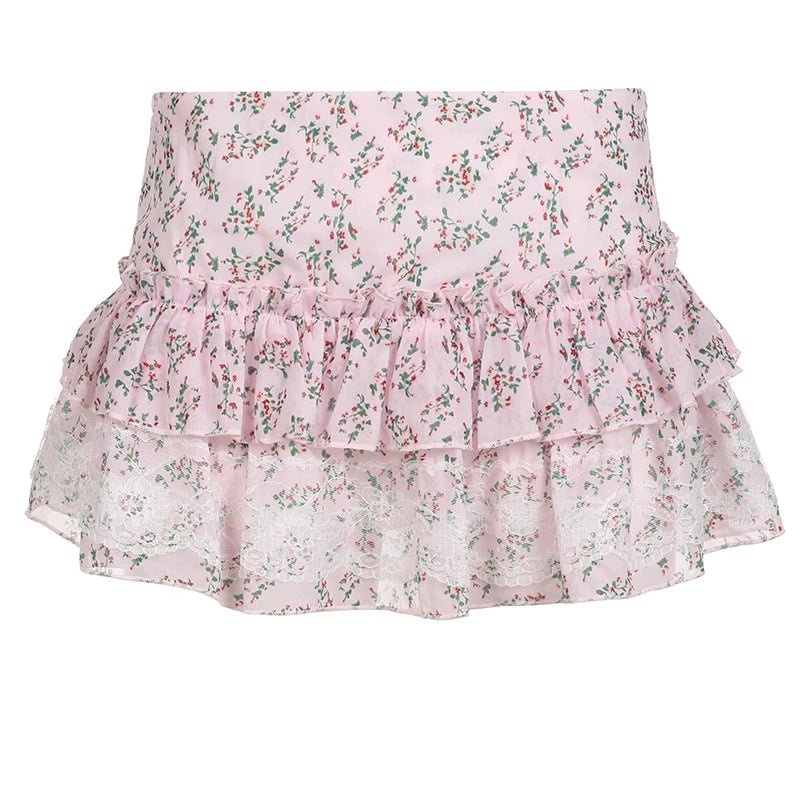 Y2K Grunge Petal Play Layered Mini Skirt - Retro 90s Summer Outfit for Women