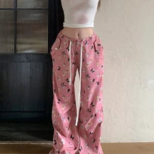 Y2K Grunge Pink Harajuku Cargo Pants - Retro 90s Summer Outfit, Pastel Goth Style