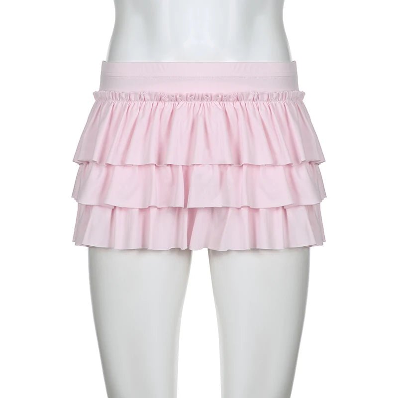 Y2K Grunge Pink Tiered Ruffle Skirt - 90s Retro Summer Outfit, Pastel Goth Fashion