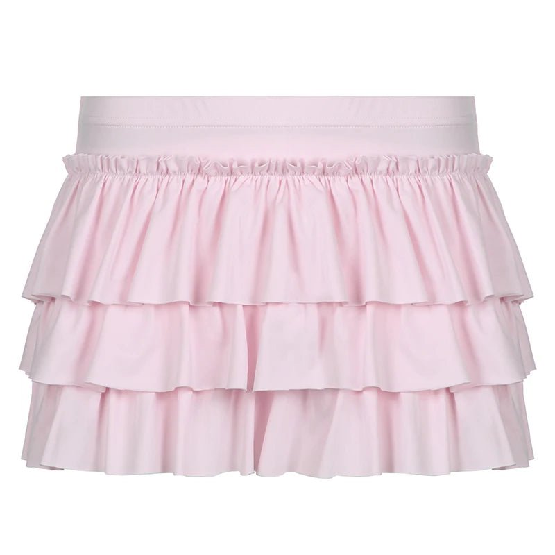 Y2K Grunge Pink Tiered Ruffle Skirt - 90s Retro Summer Outfit, Pastel Goth Fashion