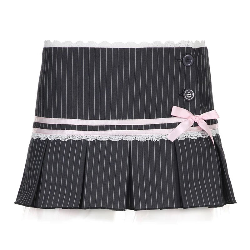 Y2K Grunge Pinstripe Pleat Skirt - Retro 90s Fashion, Summer Y2K Outfits,