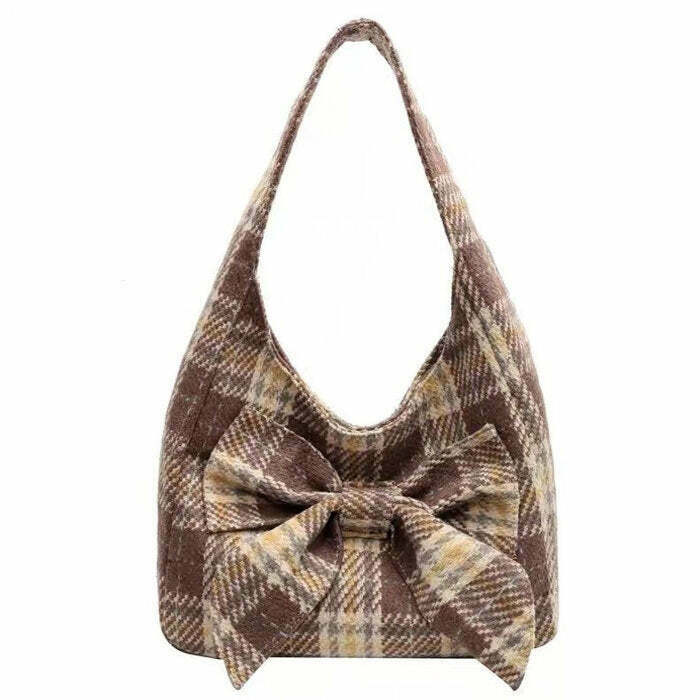 Y2K Grunge Plaid Bow Handbag - Retro 90s Fashion, Summer Y2K Outfits, Past