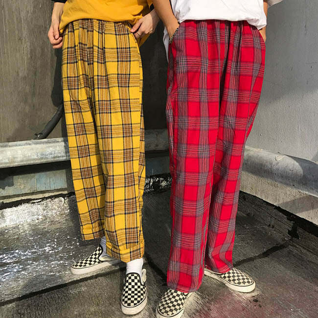 Y2K Grunge Plaid Check Pants - Retro 90s Fashion, Summer Outfits, and Hip Hop Style