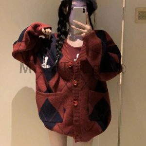 Y2K Grunge Plaid Coat & Rabbit Dress Set - 90s Retro Summer Outfit for Women