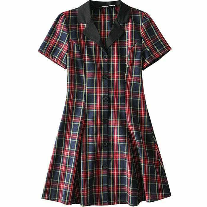 Y2K Grunge Plaid Dress - 90s Retro Summer Outfit, Perfect for Y2K Parties & Club